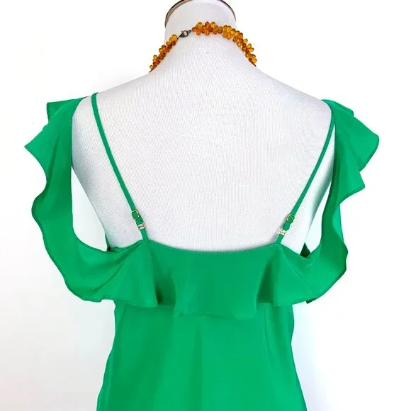 Amanda Uprichard Silk Ruffle Front Spaghetti Strap Cami Top Kelly Green Medium - Picture 8 of 16
